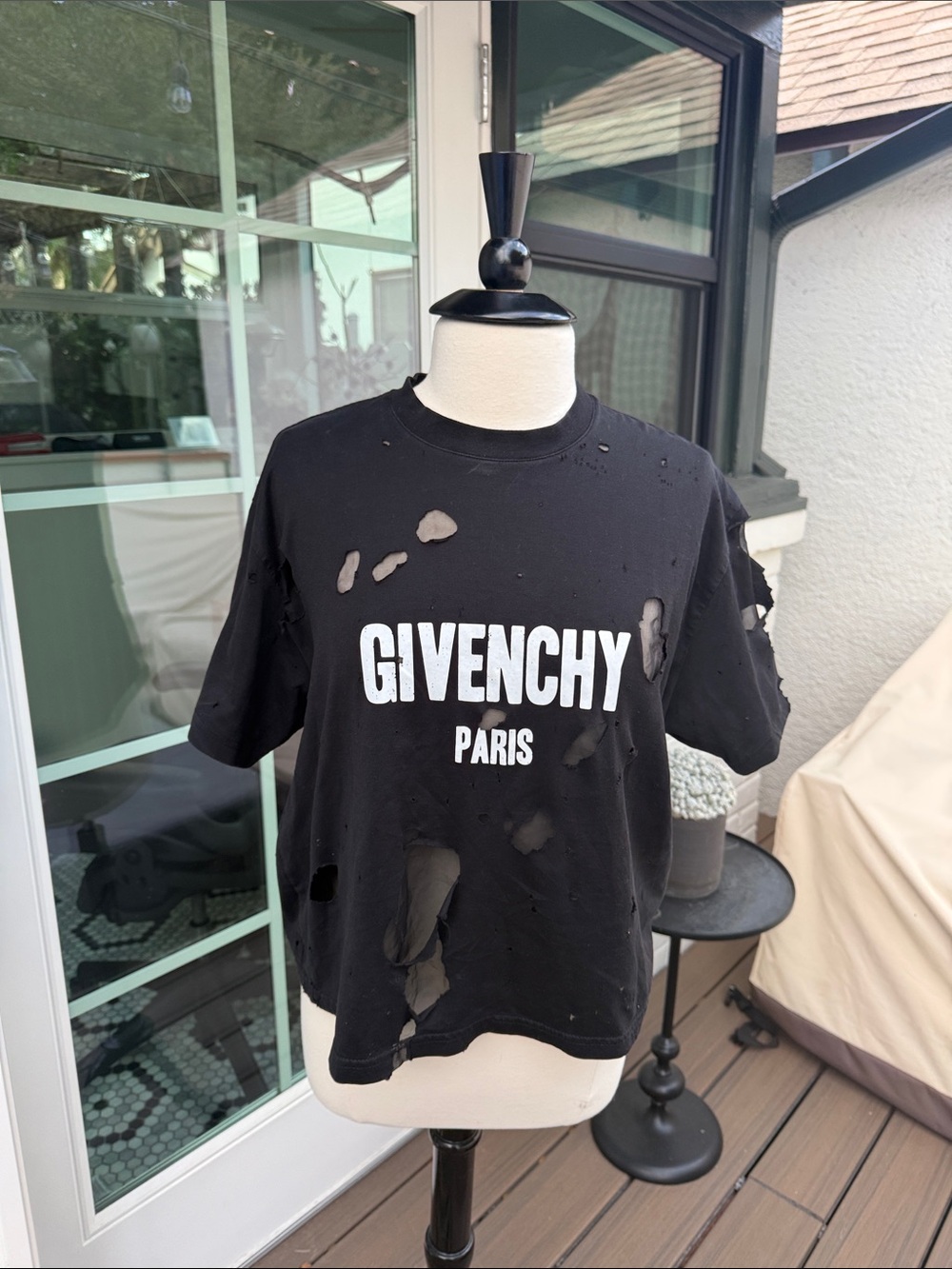 Givenchy Black Distressed w Black Mesh Logo Tee for Women